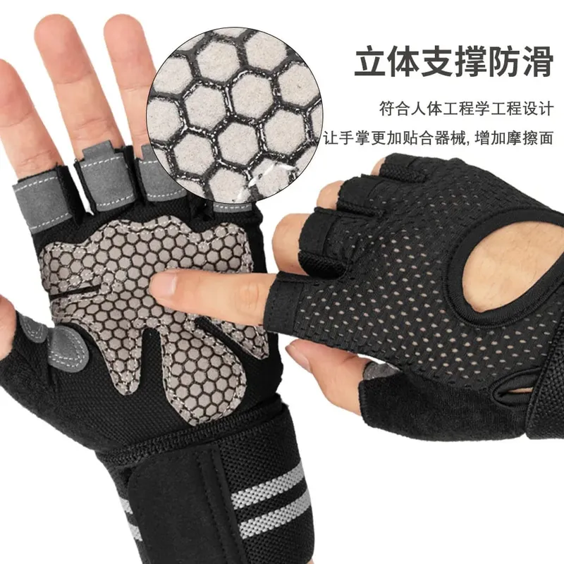 Anti SLIP Shock Breathable Half Finger ถุงมือ Breathable ถุงมือขี่จักรยานฟิตเนส GYM เพาะกาย Crossfit การออกกำลังกายถุงมือกีฬา