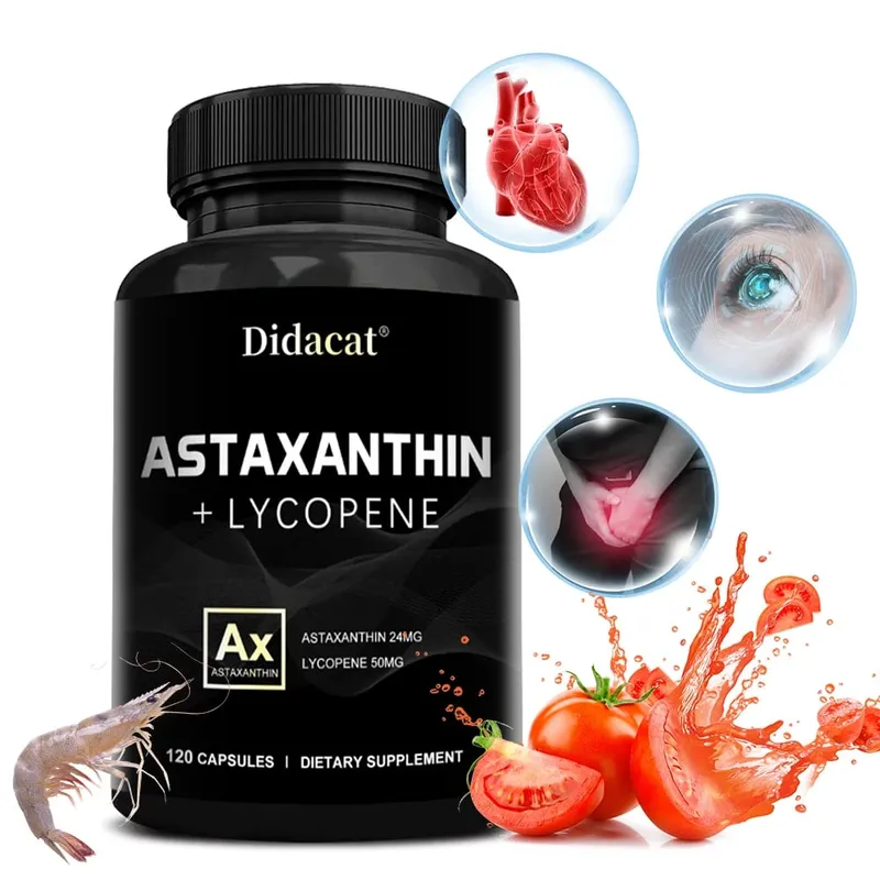 Astaxanthin 24mg + Lycopene 50mg Antioksidan Semulajadi Daripada Mikroalga Suplemen Astaxanthin Menyokong Kesihatan Kulit Mata Bukan GMO — image 1