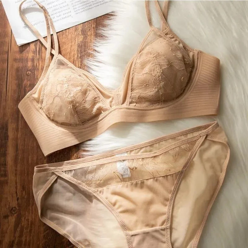 Bralette en dentelle française sans fil, sans doublure, Sexy, demi-bonnet transparent, légère, confortable, Lingerie d'été, usage quotidien, petit buste, Push Up — image 2