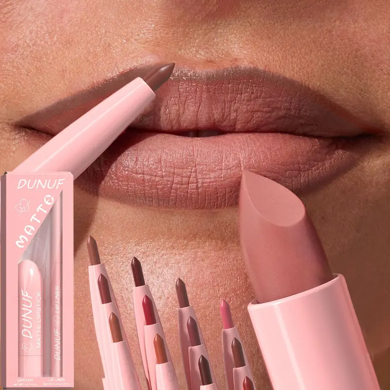 2 ชิ้น/เซ็ตลิปสติก + Lip Liner แต่งหน้าชุด Matte Nude ยาวนานกันน้ำไม่ย้อมสี Tapered Nib Lip Contour ปากกา lip เครื่องสำอาง — image 2
