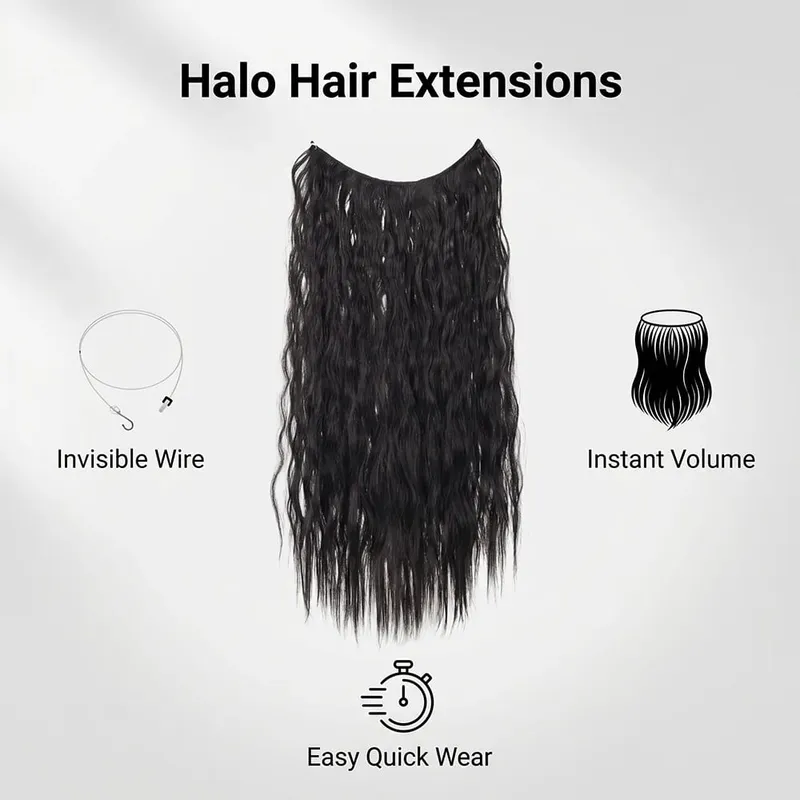 22" Invisible Wire Hair Extensions Water Wave Gray Black No Clip One Piece Synthetic Hairpiece Women Natural Heat Resistant Hot — image 2