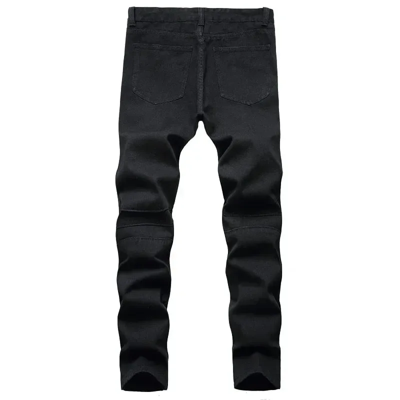 Seluar Jeans Slim Lelaki Baru Motosikal Putih Bergaya Kasual Perca Seluar Denim Fesyen Seluar Lelaki Lipat Ketat (tanpa Tali Pinggang) — image 5