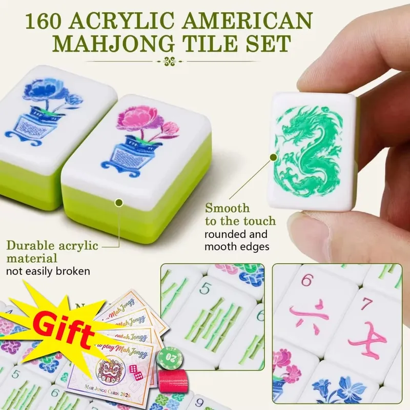 4-lagiges amerikanisches Mahjong-Set aus Acryl, luxuriös, gravierte Mahjong-Fliesen, hellgrün, Reise-Mah-Jongg-Sets für Brettspiele für Erwachsene — image 1