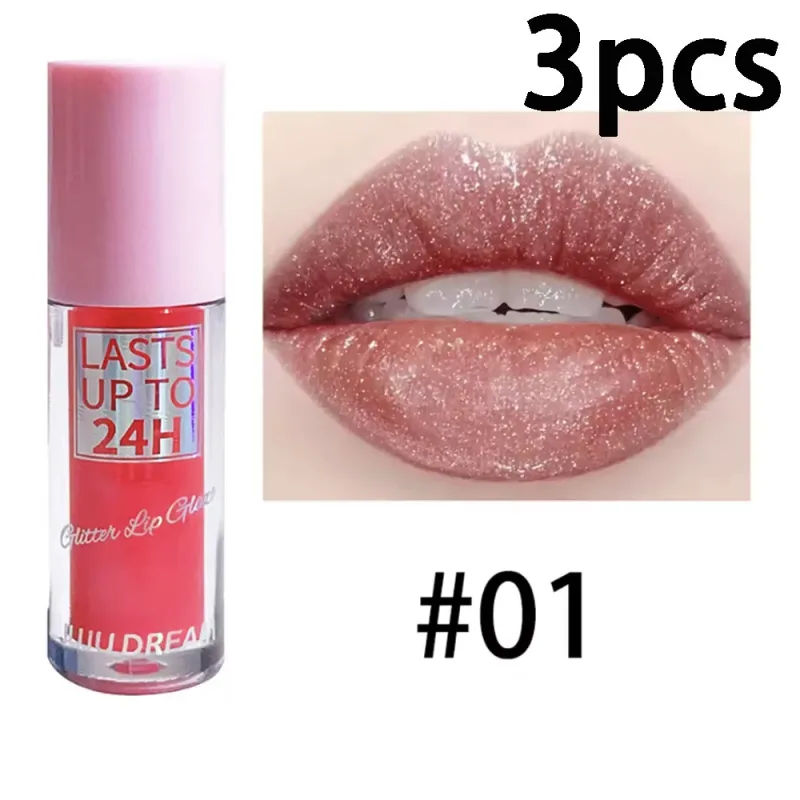 Flowing light Glitter Lip Glaze ลิปกลอสติดทนนานกันน้ำลิปสติก Makeup Lip Oil Lip Tint Moisturizing — image 8