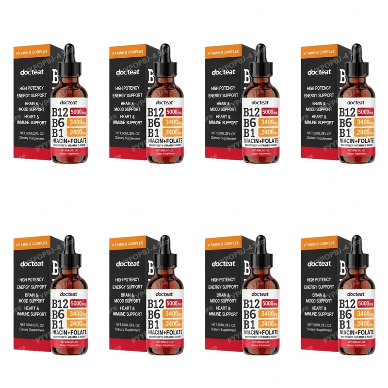 Docteat B Complex Drops 60ml High Power B12 5000mcg Methylcobalamin אנרגיה מוח מצב רוח לב תמיכה חיסונית ללא GMO טבעוני — image 12