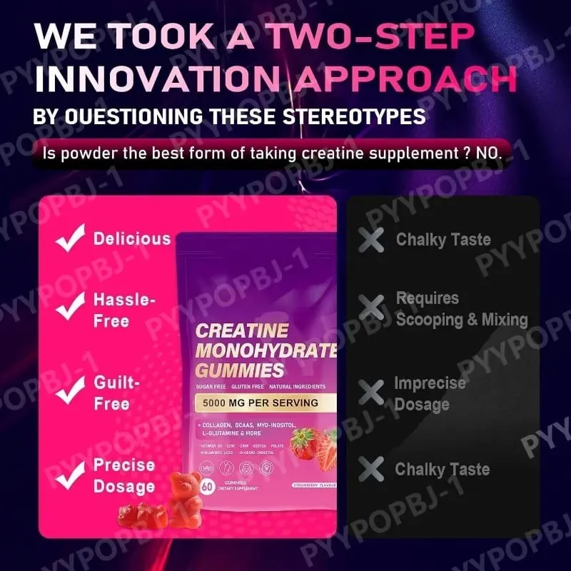 Kreatin Monohydrat Gummies 60 Count med kollagen biotin vitamin D3 og hyaluronsyre til daglig restitution før og efter træning — image 5