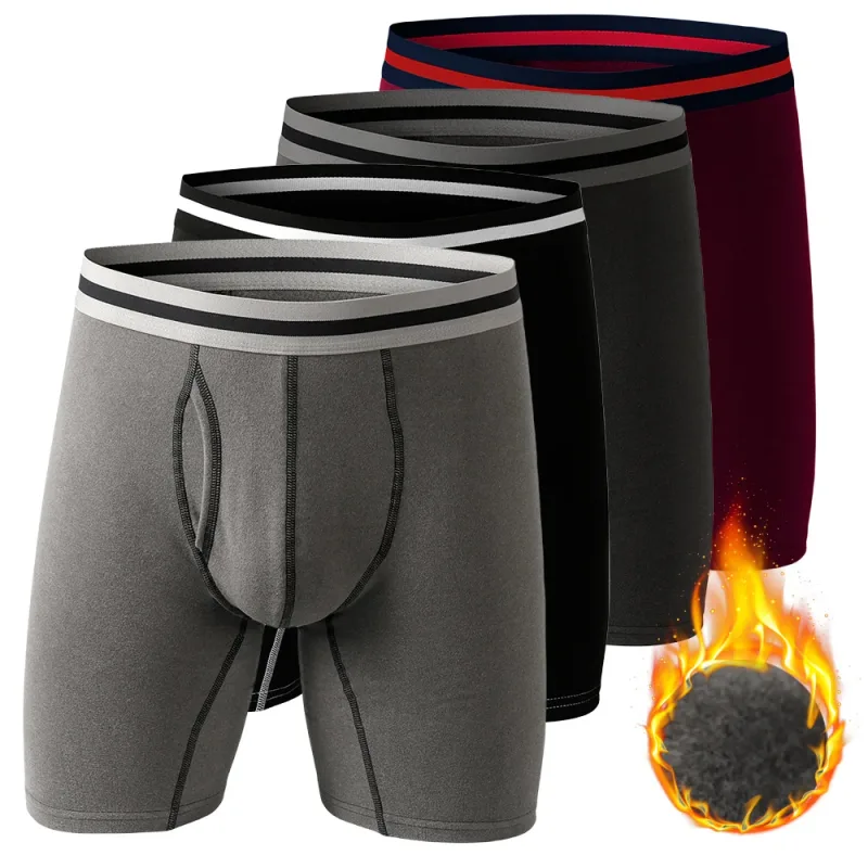 5XL 6XL Plus Size Men Open Fly Boxers Man Thermal Underwears Trunks Panties Underpants Male 4 Packs Winter Shorts Sets Red