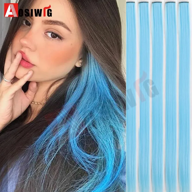 5PC สังเคราะห์ Feather Hair Extensions พร้อมคลิปทนความร้อนตรงผมสีสีดำคลิปผมสตรี 8G — image 21