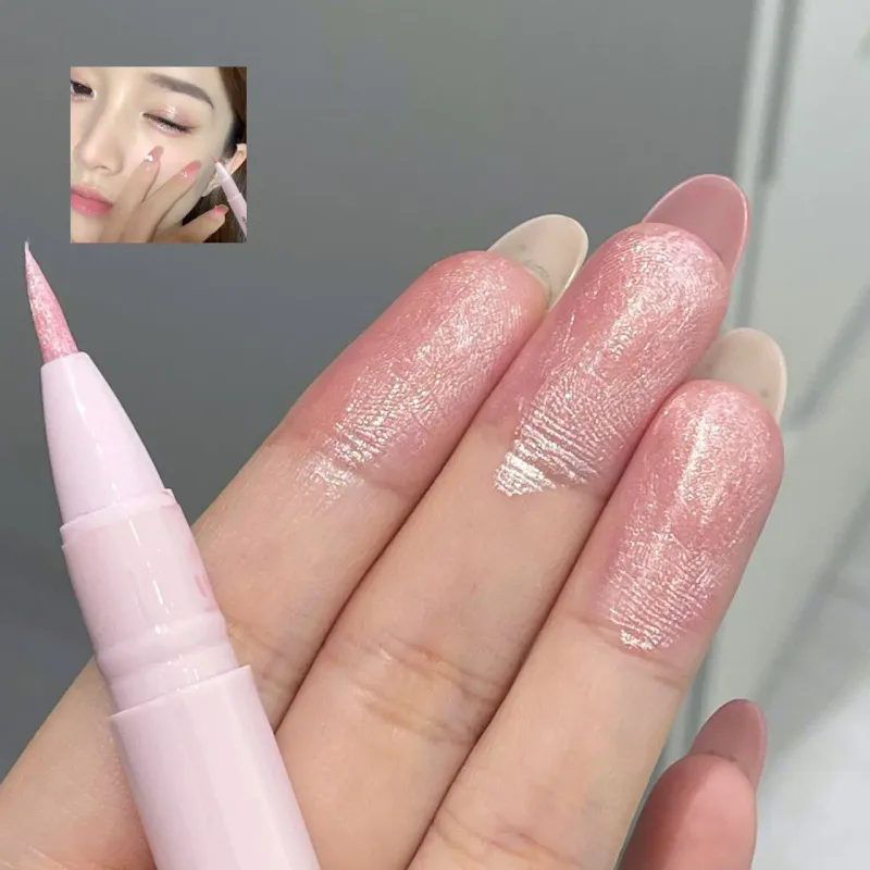 Resaltador de ojos de gusanos de seda, color rosa melocotón, líquido, brillo nacarado, sombra de ojos hidratante, ilumina el delineador de ojos, maquillaje coreano — image 5