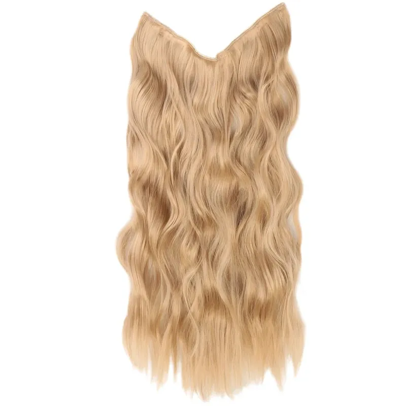 Black Halo Hair Extensions ที่มองไม่เห็นลวดปรับขนาด 22 นิ้วยาว Wavy Curly Hairpieces สำหรับผู้หญิงไม่มีคลิป — image 19