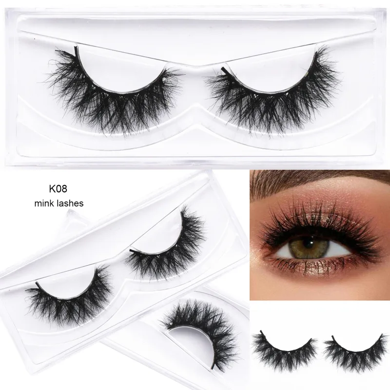 D20 réel vison cils Extension de cils naturel long ailé Volume cils à la main vison faux cils maquillage cils — image 21