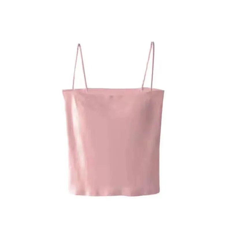 1pcs Womens Solid Thin Strap Tube Top Girls Slim Stretch Camisole Sleeveless Basic Layering Tank Vest Summer Ladies Daily Wear