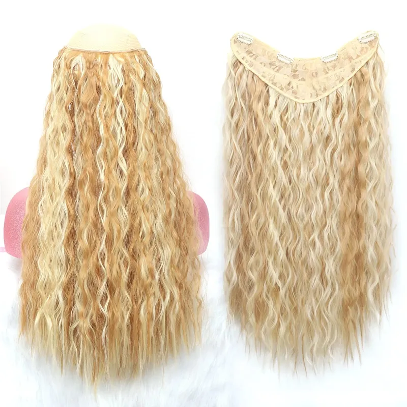 Extensions de cheveux synthétiques bouclés pince en une seule pièce 4Clips postiches longues vague profonde pour les femmes usage quotidien accessoire de cheveux de fête — image 4