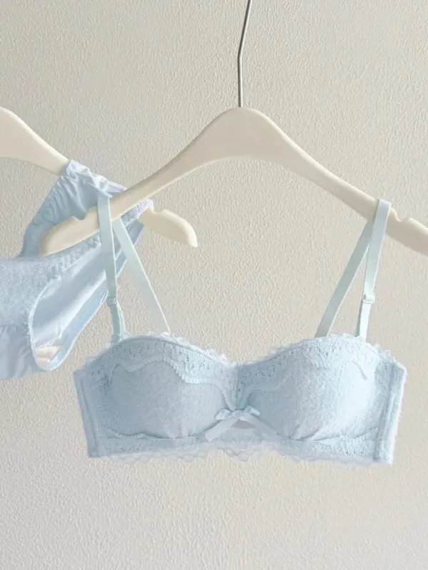 Conjunto de lencería Sexy de encaje, Push Up, acolchado grueso, pecho pequeño, mejora la forma, sujetador de media copa, ropa interior íntima breve oculta — image 2