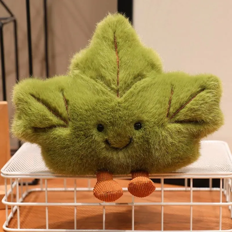 Oreiller en peluche feuille d'érable, coussin plante rouge et verte en peluche avec jambes, visage souriant, décoration de canapé et chaise, cadeau — image 10