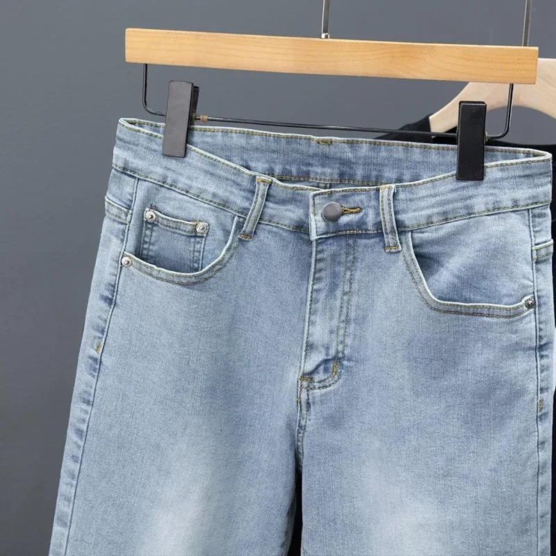 New Men's Little Feet Skinny Jeans Light Blue Spring Summer Thin Elastic Denim Pants Classic Korean Washed Cowboy Trousers — image 3