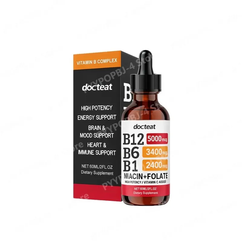 Docteat B Complex Drops 60ml High Power B12 5000mcg Methylcobalamin אנרגיה מוח מצב רוח לב תמיכה חיסונית ללא GMO טבעוני — image 8