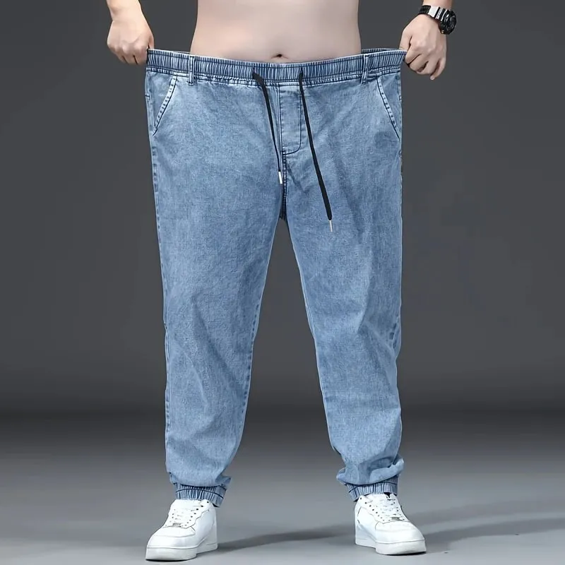 Jeans da jogging dritti larghi in vita elastica da uomo Pantaloni in denim alla caviglia con risvolto taglie forti pantalones hombre Pantaloni casual — image 3