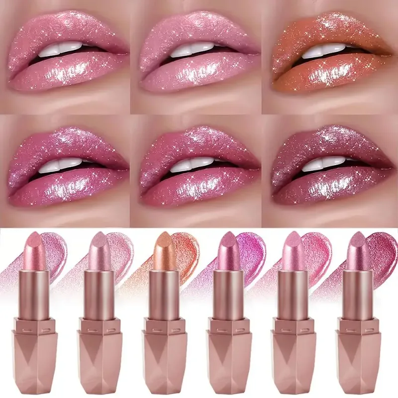 Gincu Berkilauan Berlian Tahan Lama Pelembap Kalis Air Berpigmen Tinggi Metallic Shine Pearlescent Non Stick Cup Gincu — image 5