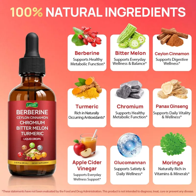 Berberine Complex Gocce Supporto metabolico 100% zucchero naturale e senza alcol Equilibrio sano dello zucchero nel sangue e salute dell'apparato digerente — image 4