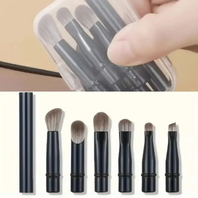 6 ชิ้น Mini Travel ชุดแปรงแต่งหน้าพร้อมกล่องเครื่องสำอางแบบพกพา Powder Foundation Blush Blending คอนซีลเลอร์ Make Up Brushes ชุด — image 1