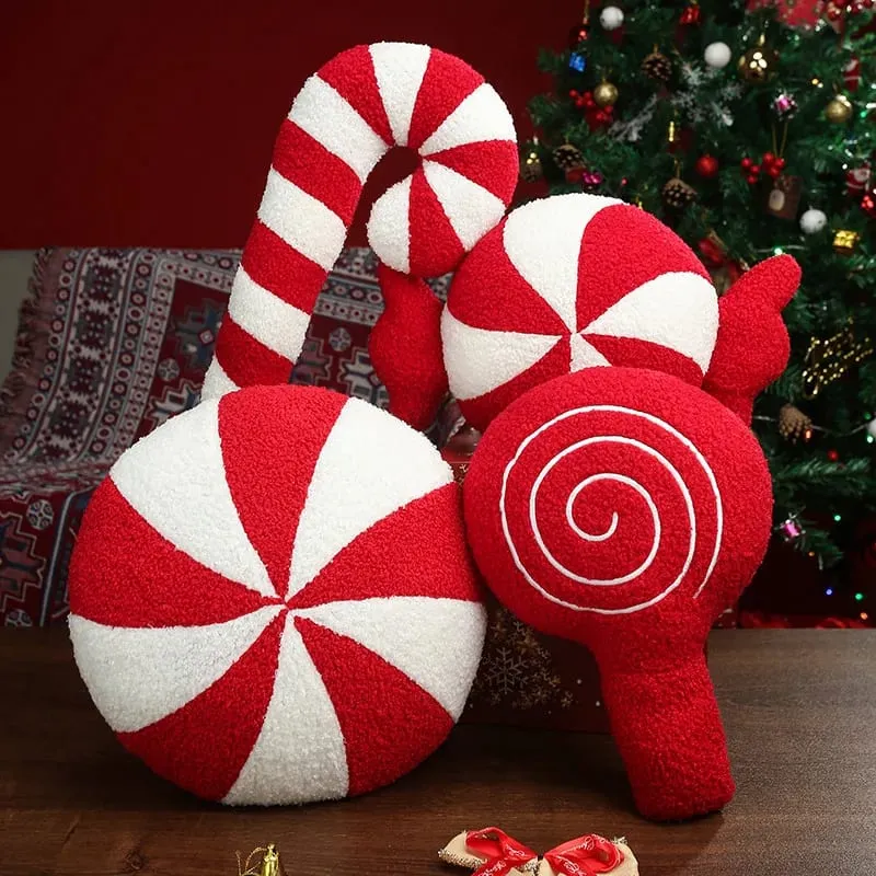 Klassische Weihnachtsserie, Dekokissen, Süßigkeiten, Lutscher, Schneeflocke, Weihnachten, Zepter, Kugeln, Puppe, weiches Sofakissen, Festival-Heimdekoration — image 3