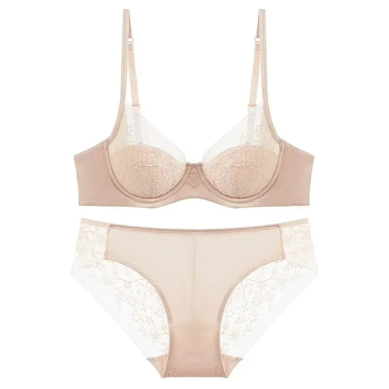 Women Lace Lingerie Set Thin Cup Minimizer Bra Panty Kit Full Coverage Breathable Intimates for Big BustFashion Daily Underwear — image 12