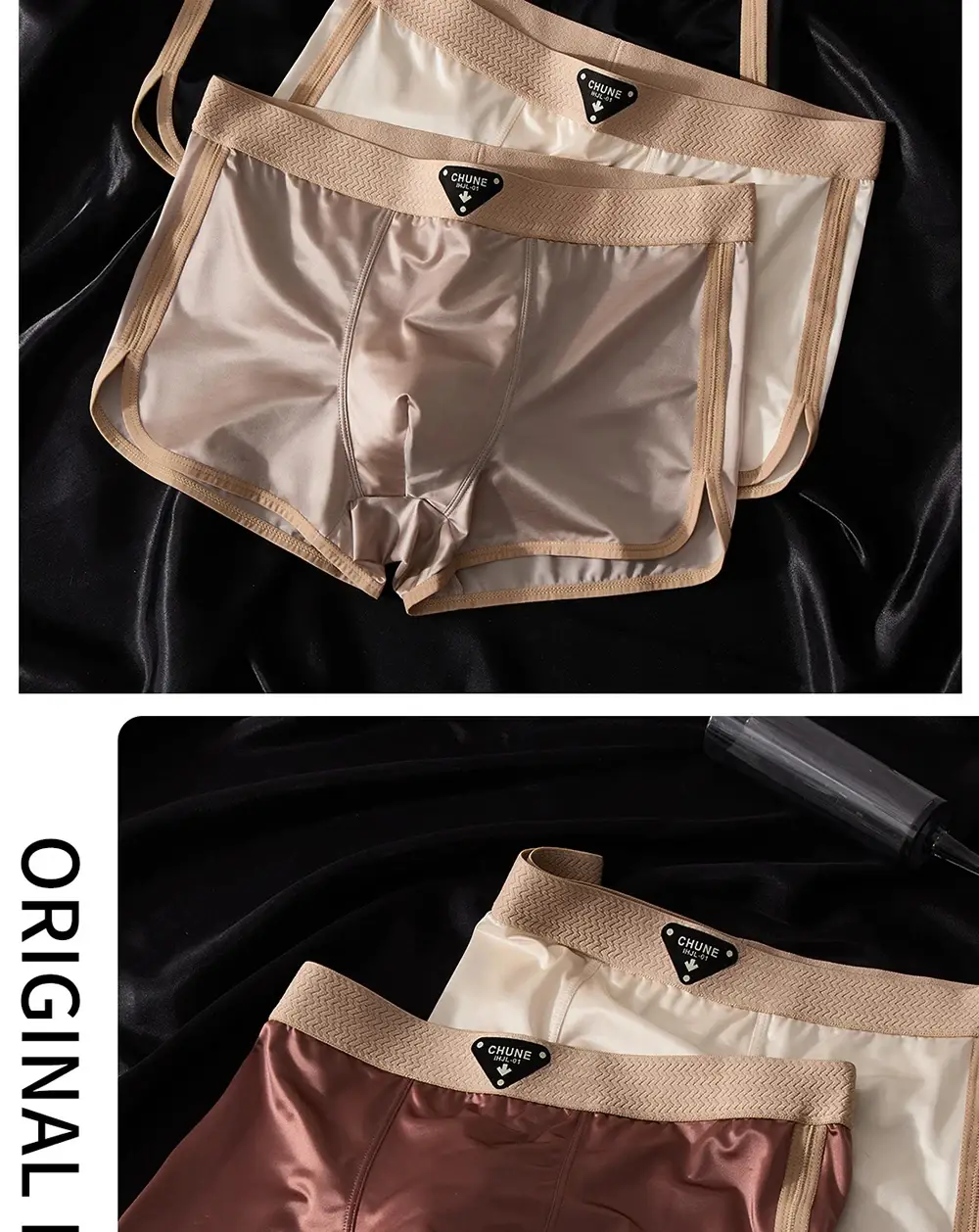 3 ชิ้น/แพ็คหรูหราซาตินเหมือนผ้าไหมน้ำแข็งกางเกงในชายดูดความชื้นBreathable Double-Layerผ้าไหมเป้านักมวยกางเกงยืดหยุ่นสูง 3256809382495730 — image 8