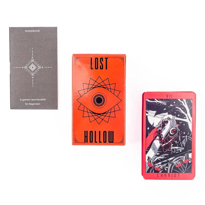 Set da gioco da 80 carte dei Tarocchi Lost Hollow con guida - Bordi dorati rossi Perfetto per feste di famiglia Dimensioni compatte 10,3x6 cm