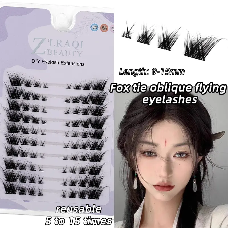 Fox Eye Fairy Lashes 10 แถว Segmental Cluster ที่มองไม่เห็น Band 3D Cat Eye Little Devil Natural Lash Extensions