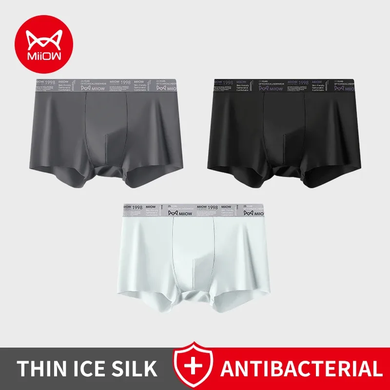 MiiOW 3Pcs Ice Silk Men Underwear Boxers Breathable Ultra-thin Mens Underpants Antibacterial Mens Panties Man Boxershorts Briefs — image 17