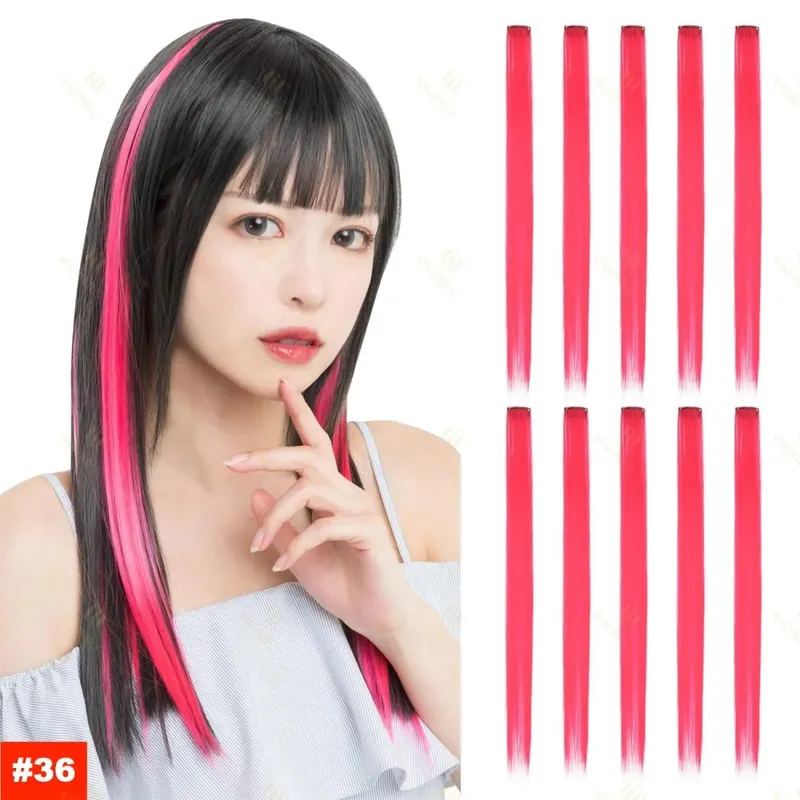 2026 สี Highlight Hair Extensions 22 นิ้วสายรุ้งสังเคราะห์ยาวตรง Hairpieces สีม่วงสีชมพูสีฟ้าสำหรับหญิงสาวเด็ก — image 23