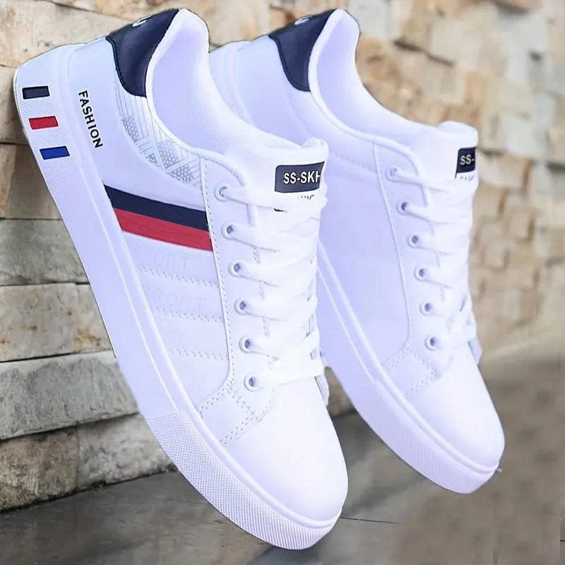 Low-Top-Skateboard-Sneaker für Herren – atmungsaktives Synthetik-Obermaterial, strapazierfähige PVC-Sohle, rundes Zehendesign, geeignet für Freizeit- und formelle Kleidung, Skateboard-Schuhe, Freizeitschuhe, stilvolles Schnür-Design, ausgestattet mit bequemen Stoff-Einlegesohlen. — image 2