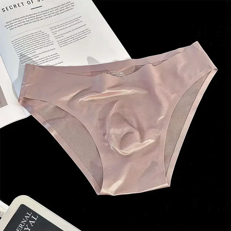 Men Ice Silk Briefs Ultra-thin Seamless Sexy Panties Quick Drying U Bulge Pouch Breathable Underwear Luxury Glossy Underpants — image 11