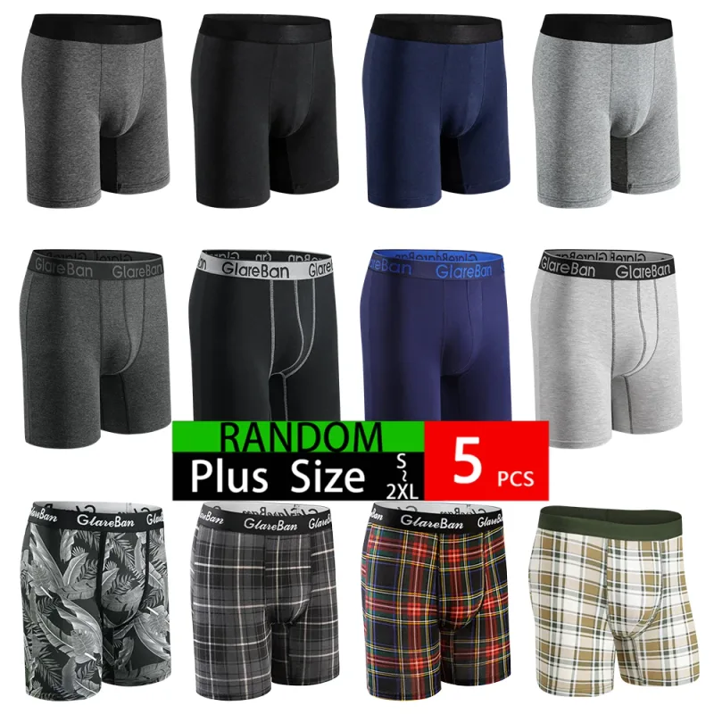 5pc Set Mid-Long Random Cotton Boxer Shorts Men Underwear Male Underpants for Men Boxershorts Slips Soft Panties Brand Briefs