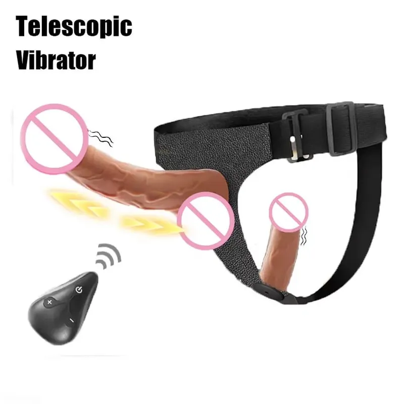 Consolador telescópico de doble cabeza con correa, vibrador, masajeador portátil realista, bragas artificiales para lesbianas, productos para adultos, juguete sexual — image 9