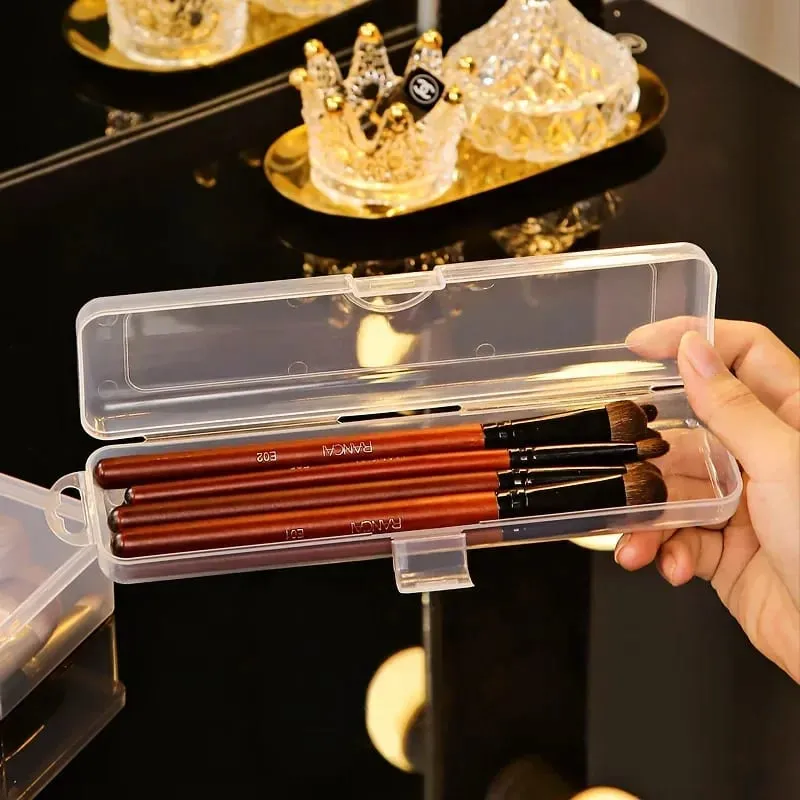 Přenosný organizér štětců na make-up Tužka na obočí Nádobí Hůlky Průhledné s víkem Úložný box Kuchyňské doplňky — image 4