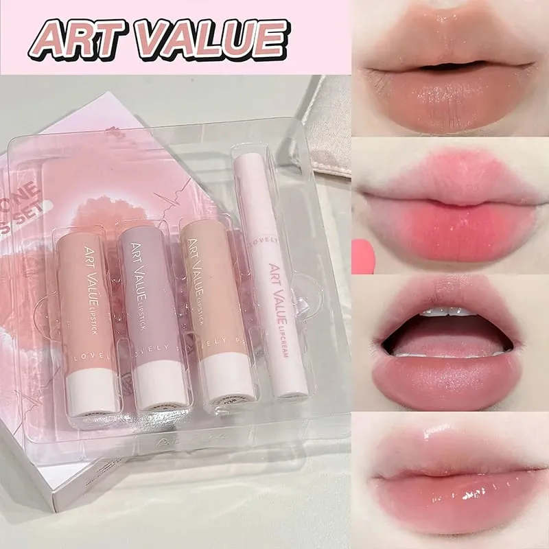 ART VALUE 4 PCS Ensembles de maquillage pour les lèvres comprennent 3 couleurs de rouge à lèvres liquide mat velours et 1 kit de cosmétiques à l'huile de baume à lèvres Gloss à lèvres durable