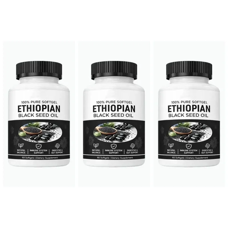 Ethiopian Black Seed Oil Softgels 800mg Cold Pressed Nigella Sativa Immune Digestive Gut Support Supplement 60 Count Non-GMO