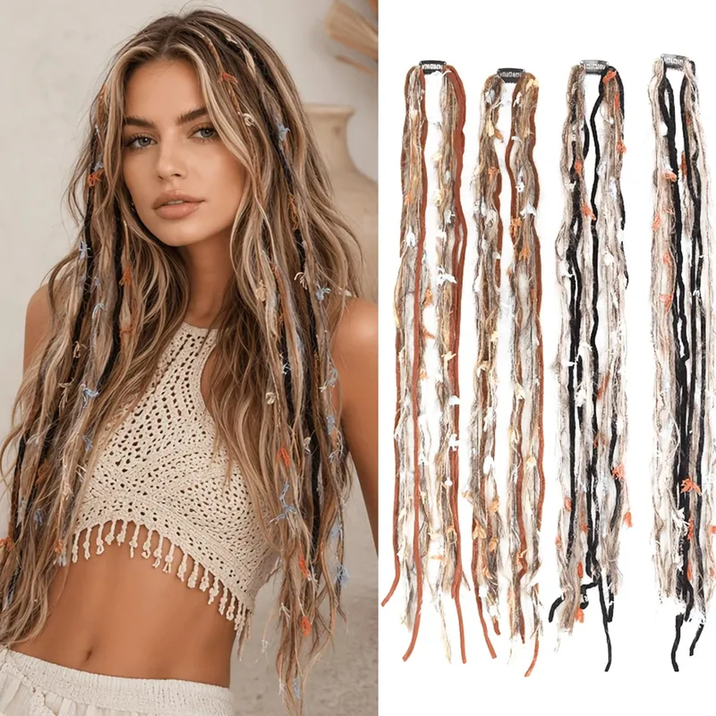 Clip-In-Dreadlock-Haarverlängerungen, böhmische, ausgefranste, dünne, synthetische Boho-Zöpfe für Frauen, tägliche Rave-Party-Frisur — image 2