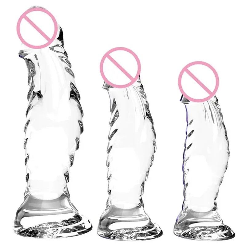 Dildo Kaca Spiral Bening Kristal dengan Dasar Cangkir Hisap Kuat Mainan Seks Vagina Anal Realistis Transparan untuk Pasangan Wanita Pria — image 1