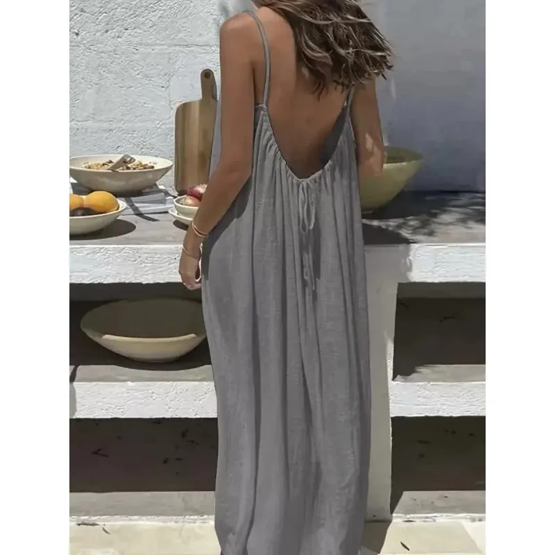 New Arrival Women's Strapless Backless Long Loose Home Dress Comfortable Sleepwear Casual Maxi Dress — image 25