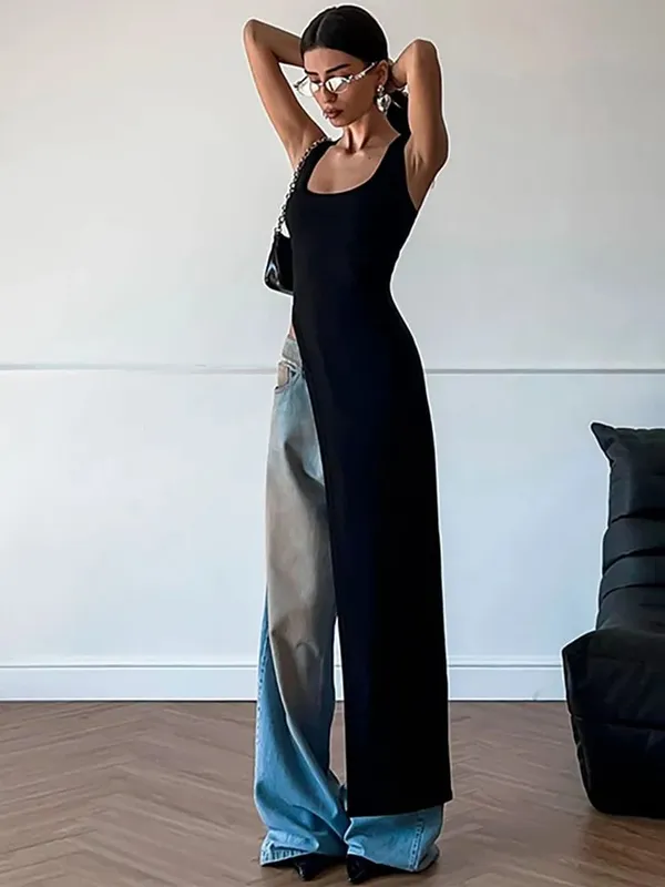 Sommer-Persönlichkeitstrend, schmale Passform, einfarbig, Straßennische, unregelmäßiger asymmetrischer Saum, ärmelloses Leibchen-Westenkleid — image 7