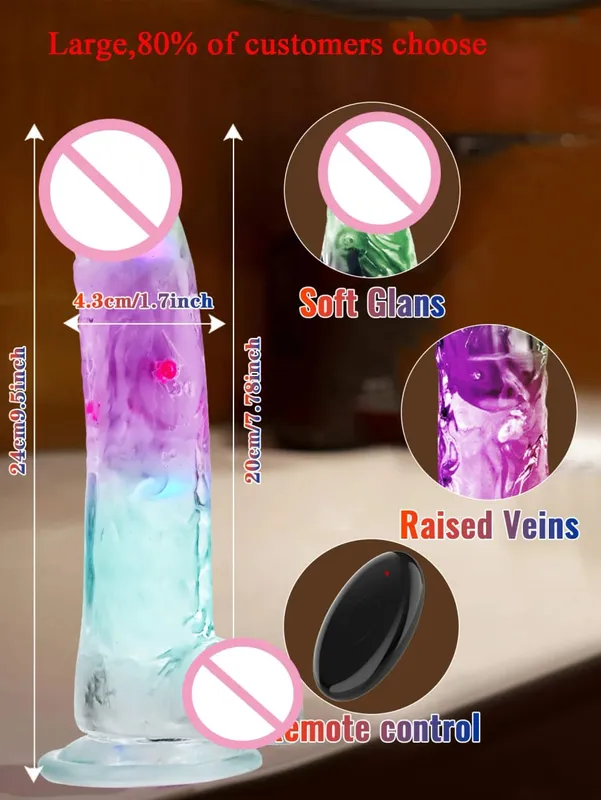 Alat Kawalan Jauh Dildo Realistik Lembut untuk Wanita G-spot Vibrator dengan Lampu LED Palsu Zakar Wanita Melancap Mainan Seks untuk Wanita — image 9
