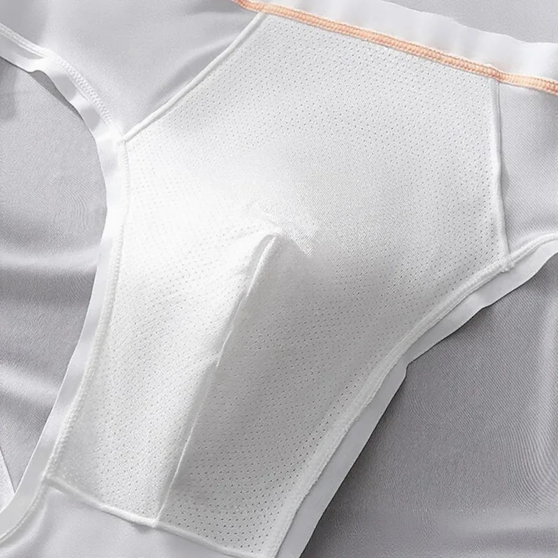 남자의 원활한 얼음 실크 팬티 속옷 벌지 주머니 솔리드 통기성 팬티 Calzoncillos Hombre 슬립 남성 팬티 — image 16