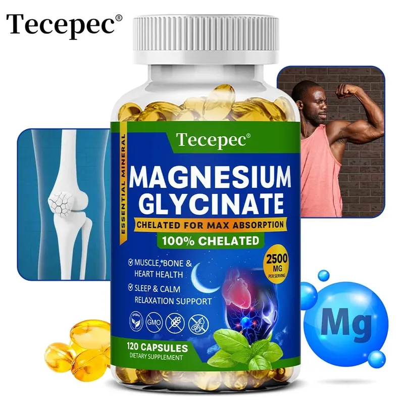 Suplemen Magnesium Glycinate Sangat Diserap Menyokong Relaksasi Otot dan Pemulihan Ketersediaan Bio Maksimum 120 Kapsul — image 1