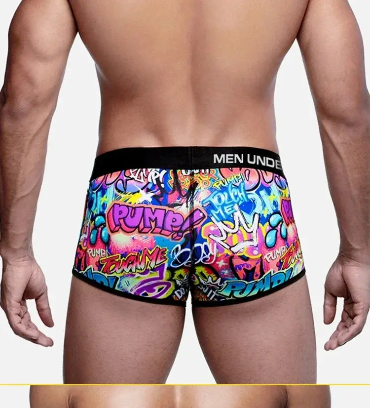 1- 4PCS Seluar Boxer Campuran Nilon Kapas Lelaki Seluruh Cetak Graffiti Pinggang Bergetah Lebar Seluar Dalam Fesyen Tidak Ketat — image 20