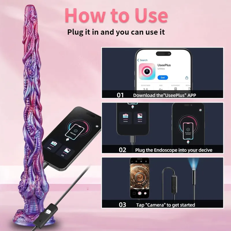 1080P Endoskopkamera, Silikon-Analplug, Echtzeit-Dildo mit 8 LED-Leuchten, IP67 wasserdichtes Sexspielzeug für die Erkundung von Erwachsenen — image 3