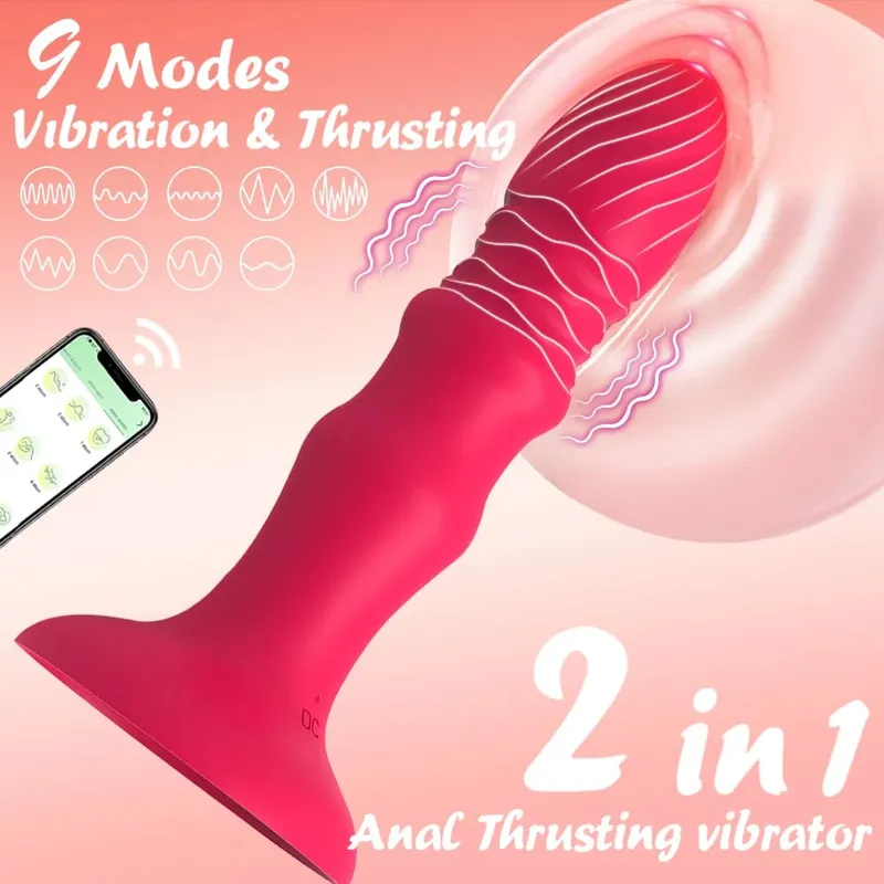 Uniseks Sumbat Anal Aplikasi Pemijat Getaran Remote Control Sumbat Bokong Getaran Teleskopik dengan Cangkir Isap Mainan Dewasa — image 2