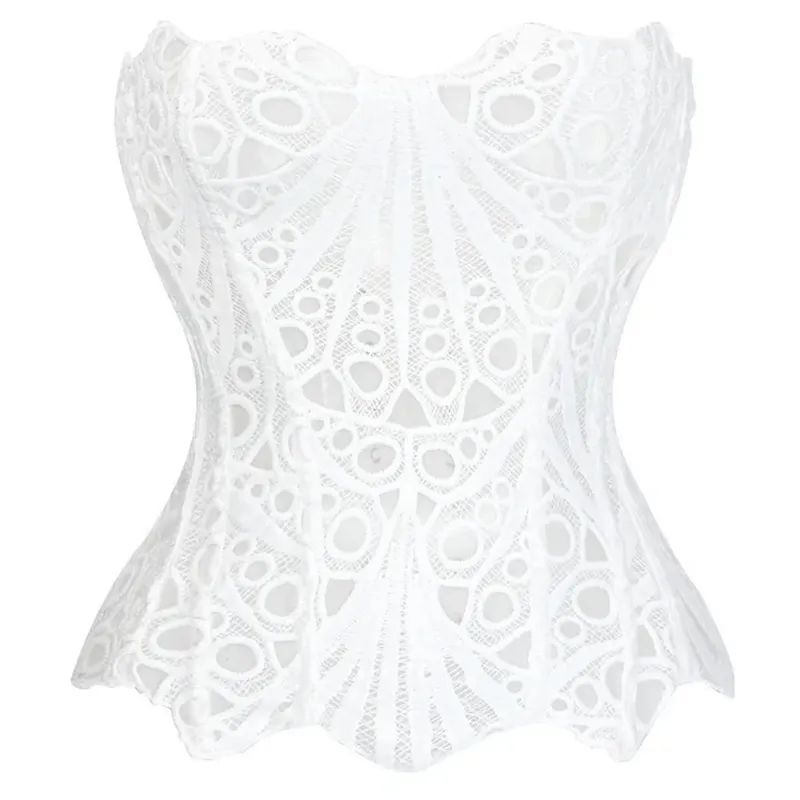 Bustier Ryg Tie Hollow Out Korset Top Uregelmæssig Hem Fiskeben Blonde Korset Mesh Splejsning Kvinder Undertøj Klubtøj